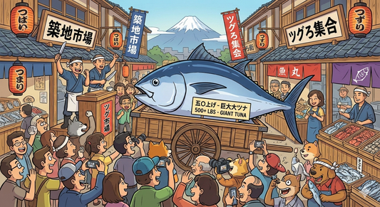 A fish market in Japan with a giant bluefin tuna